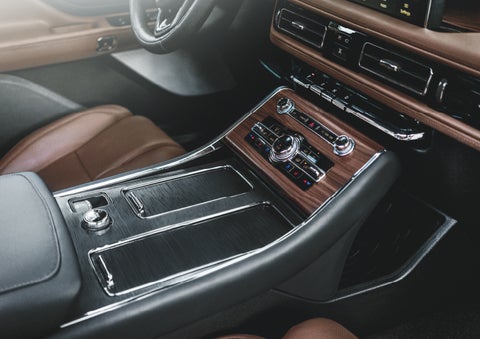 The front center console of a 2024 Lincoln Aviator® SUV is shown | Zeigler Lincoln of Kalamazoo in Kalamazoo MI
