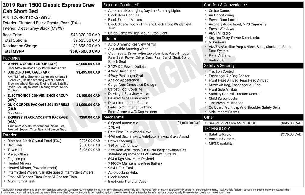 2019 RAM 1500 Classic Express Black Out Package with Rear Back-Up Camera