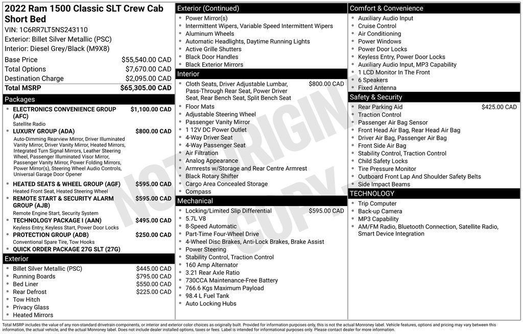 2022 RAM 1500 Classic SLT ParkView Rear Back-Up Camera & Integrated Voice Co