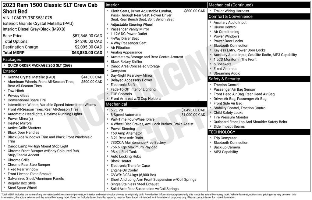 2023 RAM 1500 Classic SLT Apple CarPlay & ParkView Rear Back-Up Camera