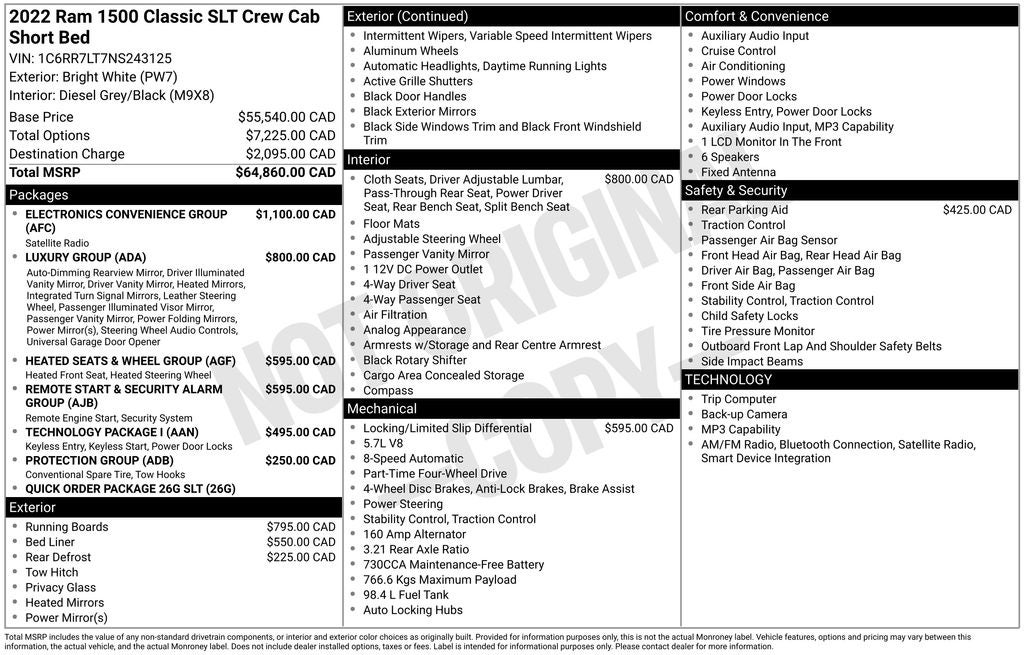 2022 RAM 1500 Classic SLT ParkView Rear Back-Up Camera &Integrated Voice Com