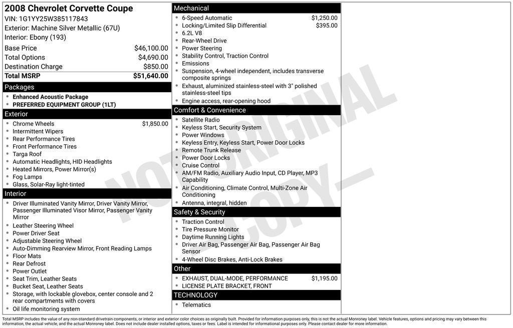 2008 Chevrolet Corvette Base Performance Handling Package