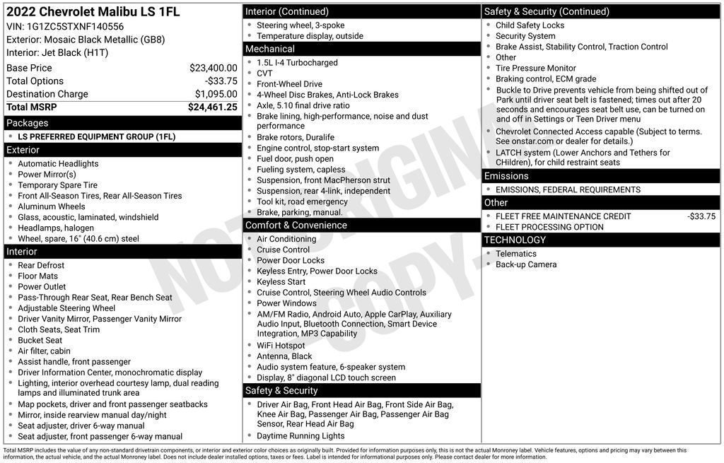 2022 Chevrolet Malibu LS 1FL