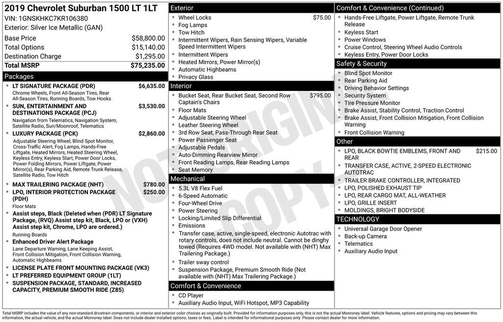 2019 Chevrolet Suburban LT Signature Package