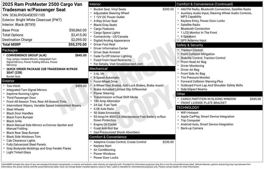 2025 RAM ProMaster 2500 High Roof Convenience Group