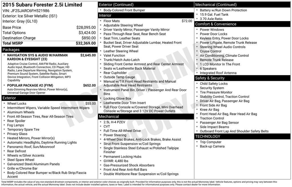 2015 Subaru Forester 2.5i Limited