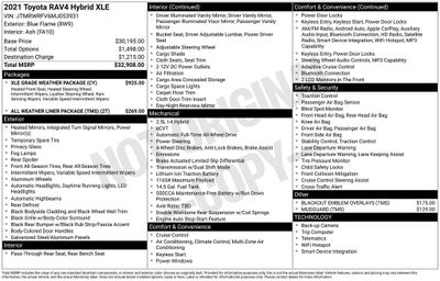2021 Toyota RAV4 Hybrid XLE All Weather Liner Package