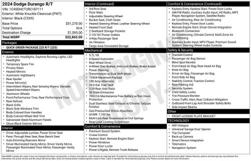 2024 Dodge Durango R/T Performance Hood 5.7 Liter Hemi V8 Rear Camera 3rd