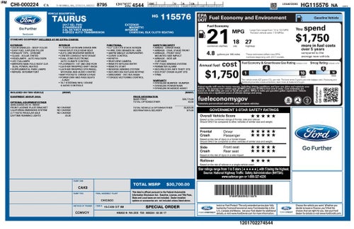 2017 Ford Taurus SEL Rear Camera Remote Start Reverse Sensing