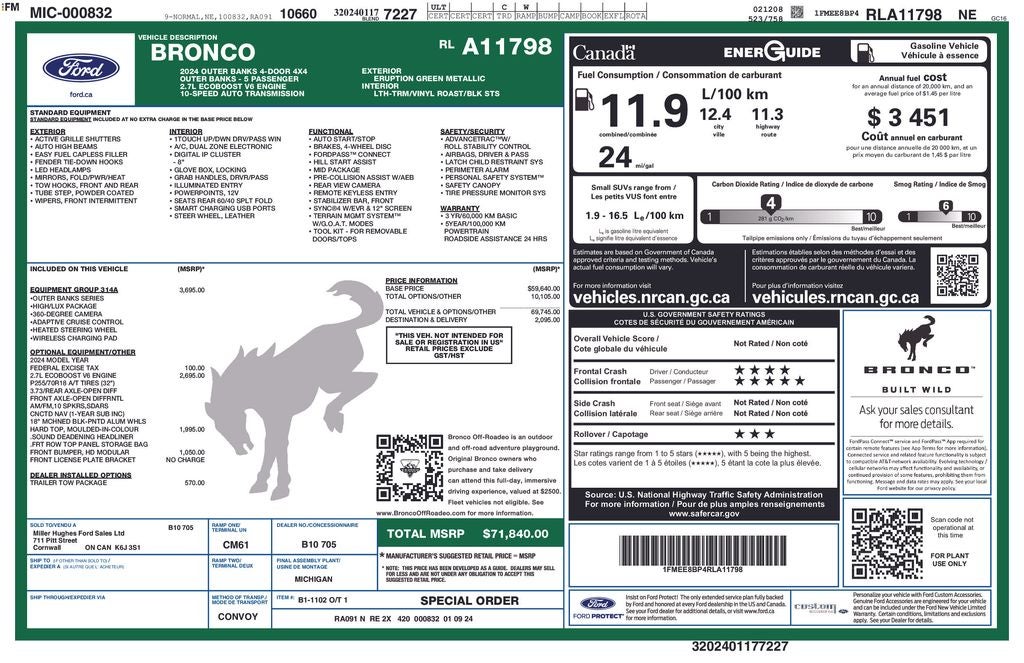 2024 Ford Bronco Outer Banks HIGH LUXURY PKG V6 HARD TOP ADAPTIVE CRUISE