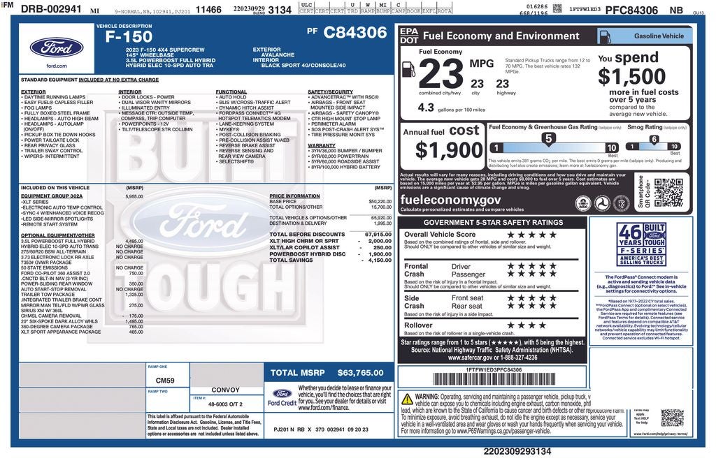 2023 Ford F-150 XLT HYBRID CREW CAB SPORT APPEARANCE NAV 20' DARK ALLO