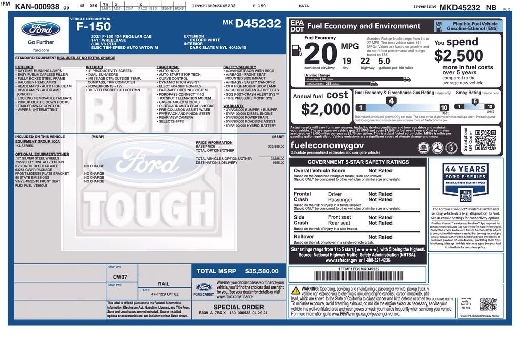 2021 Ford F-150 XL Reg Cab 4x4 Rear Camera