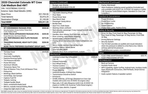 2020 Chevrolet Colorado Work Truck Crew Cab 4x4 V6 Rear Camera