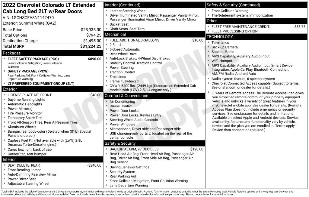 2022 Chevrolet Colorado LT Ext Cab Saftey Pkg Rear Camera