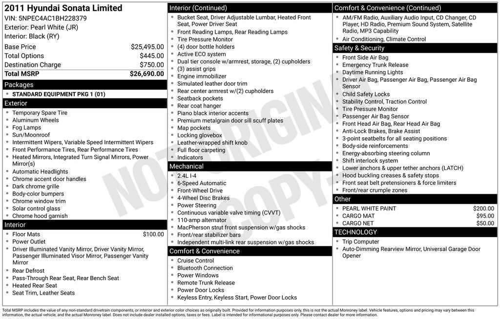 2011 Hyundai Sonata Limited POWER MOONROOF HEATED LEATHERETTE