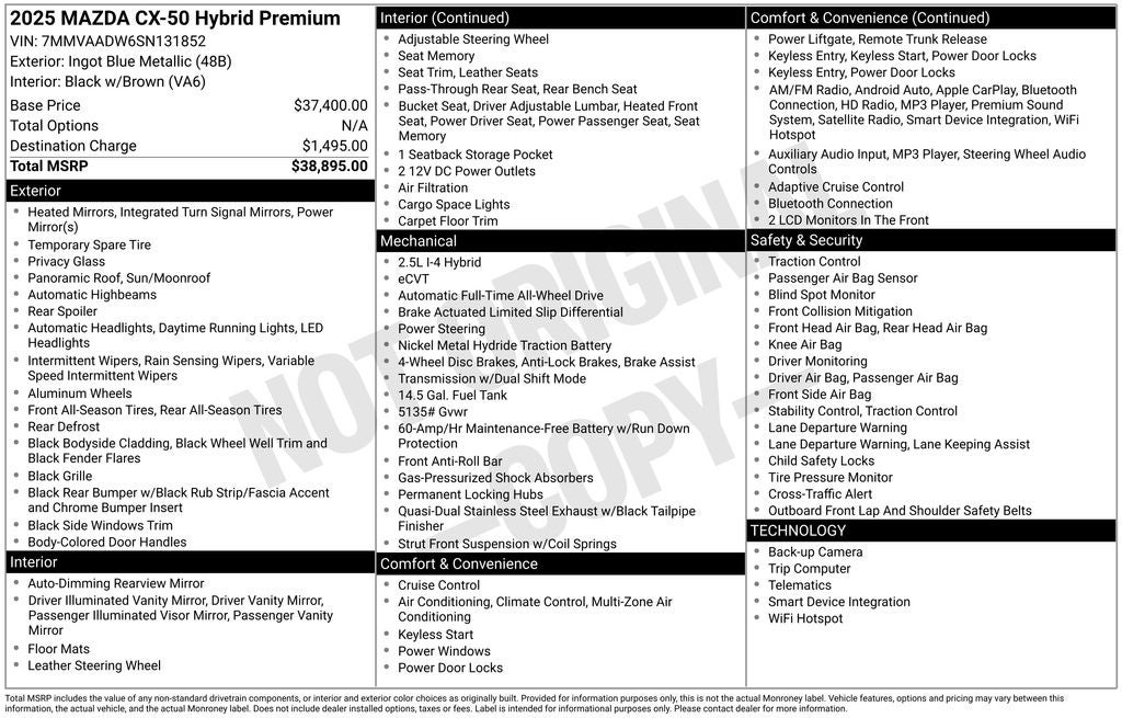 2025 Mazda Mazda CX-50 Hybrid Premium 4x4 Panoramic Moonroof Heated Leather Lane Departu