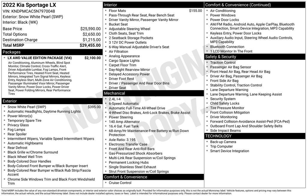 2022 Kia Sportage LX AWD REAR CAMERA POWER BLIND SPOT MONITOR