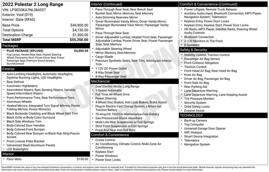2022 Polestar 2 Long Range Dual Motor Panoramic Moonroof PLUS PKG NAVIGATION Long Range