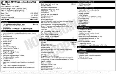 2018 RAM 1500 Tradesman Crew Cab 4x4 5'7' Box