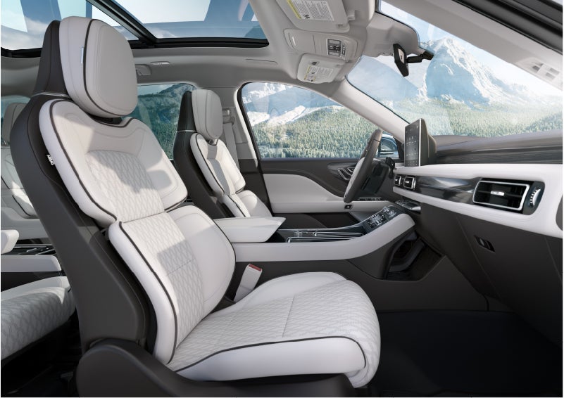 The interior of a Lincoln Aviator® Black Label model is shown in the Chalet theme | Zeigler Lincoln of Kalamazoo in Kalamazoo MI