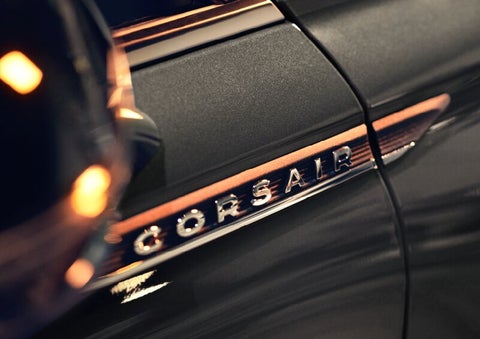 The stylish chrome badge reading “CORSAIR” is shown on the exterior of the vehicle. | Zeigler Lincoln of Kalamazoo in Kalamazoo MI