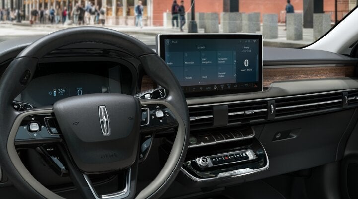 The center screen of the new 2025 Lincoln Corsair® SUV is showcased with its SYNC® 4 capabilities highlighted | Zeigler Lincoln of Kalamazoo in Kalamazoo MI