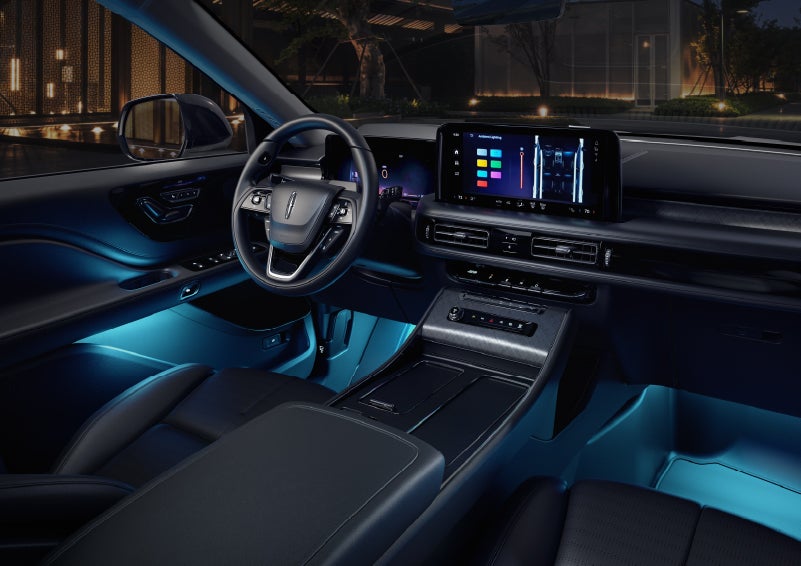 Deep blue ambient lighting glows from various places within a 2026 Lincoln Aviator® SUV. | Zeigler Lincoln of Kalamazoo in Kalamazoo MI
