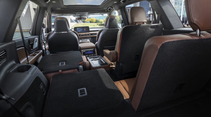 One side of the PowerFold® third-row seat and a second-row seat are folded forward in the 2026 Lincoln Aviator® SUV. | Zeigler Lincoln of Kalamazoo in Kalamazoo MI