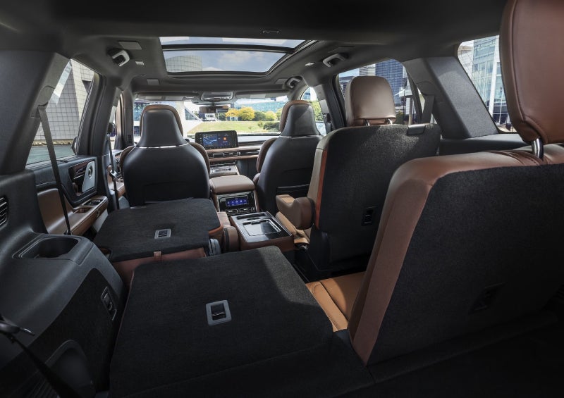 One side of the PowerFold® third-row seat and a second-row seat are folded forward in the 2026 Lincoln Aviator® SUV. | Zeigler Lincoln of Kalamazoo in Kalamazoo MI
