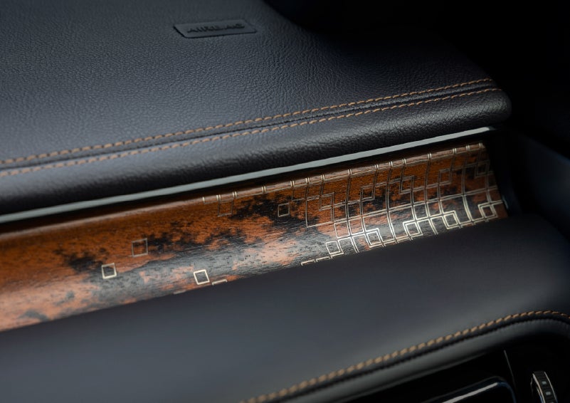 A close-up shot of the 2026 Lincoln Aviator® dashboard with unique black and brown accents and brown stitching. | Zeigler Lincoln of Kalamazoo in Kalamazoo MI